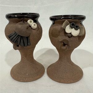 3D kissing couple glazed clay Goblet Set